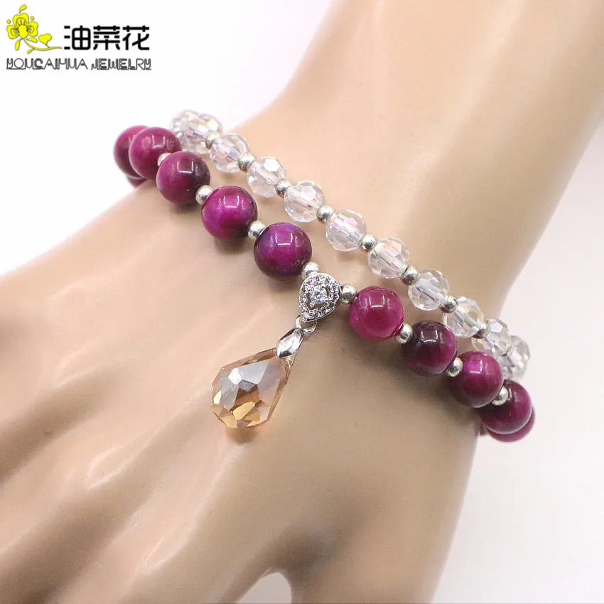 Браслет женский из натурального тигрового глаза Ювелирное Украшение с 2 круглыми