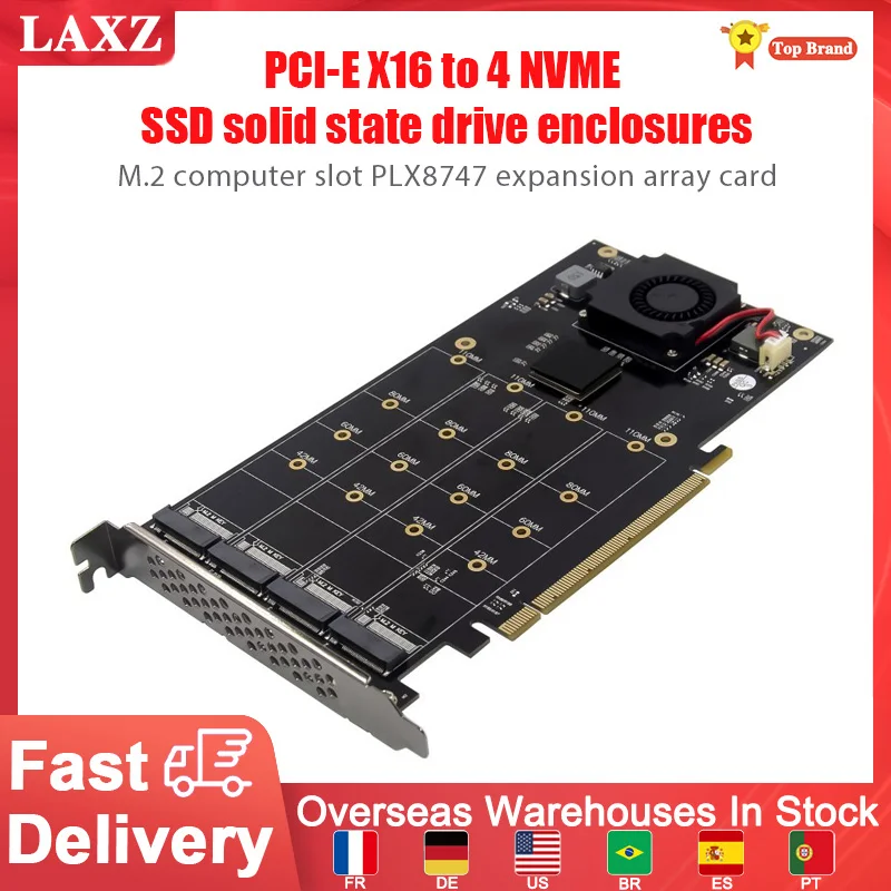 

PCIE SSD PCl-E X16 to 4 NVMe Solid State Drive Enclosure Adapter 4 Ports M.2 Computer Slot PLX8747 Expansion Array Card