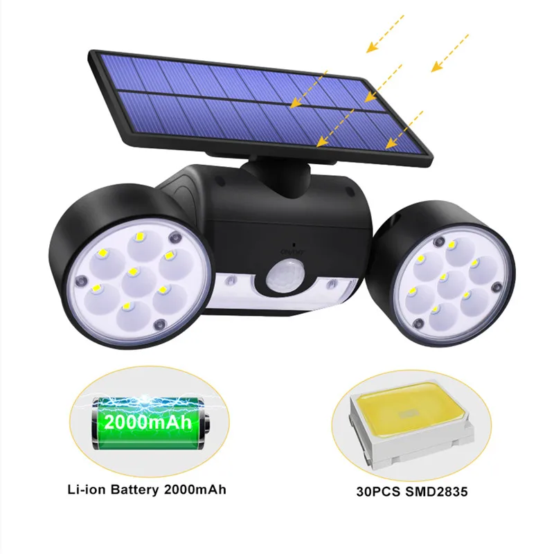 30LED солнечный светильник с двойной головкой наружный регулируемый