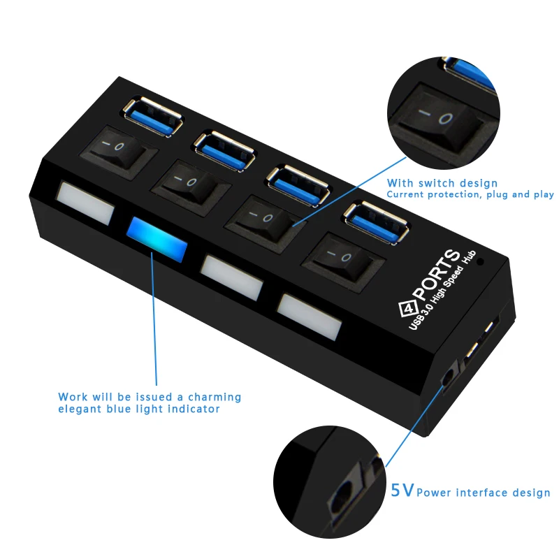 Высокоскоростной Micro Mini 4 порта 2,0 usb-хаб сплиттер адаптер для ноутбука ПК ноутбук приемник периферийные устройства для компьютера аксессуары