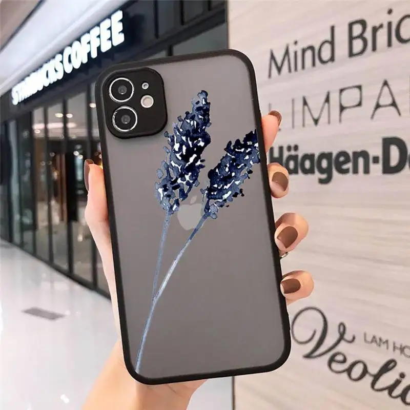 

Phone Case For iPhone 12 11 Mini Pro XR XS Max 7 8 Plus X Blue ink tree branch leaf art flower2 Matte transparent cover