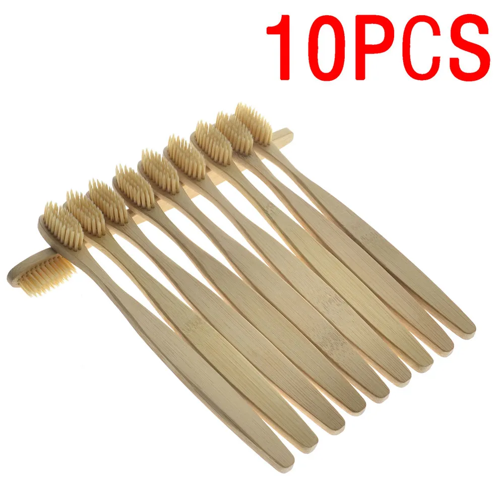 beige 10 шт. уход за полостью рта прочная зубная щетка бамбук экологическая мягкая зубные щетки ручная полировка Антибактериальный Бамбук Зубная щетка из древесного угля - Цвет: beige