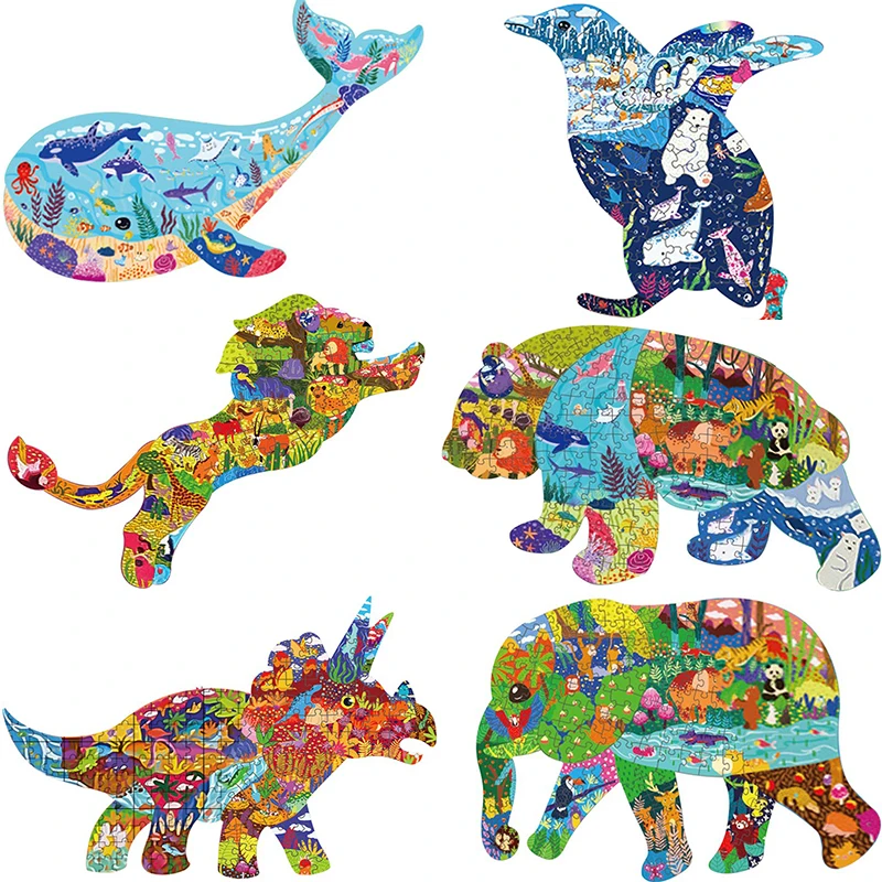 

Animal Shape Puzzles for Adults Whale Penguin Triceratops Panda Elephant Lion Jigsaw Educational Toys for Kids Floor Puzzle Gift