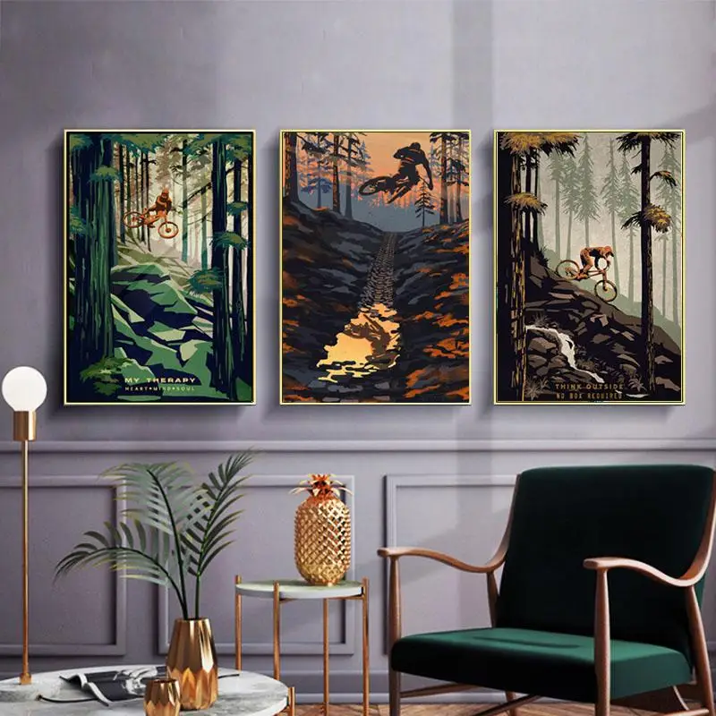 

Bicycle Riding Poster Mountain Road Sports Lovers Bedroom Paintings Living Room Decoration Painting Sofa Background Wall Art