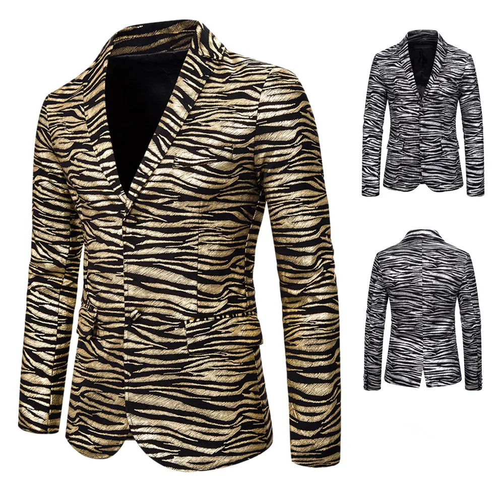 Пиджак мужской с принтом тигра модный приталенный Блейзер горячим тиснением
