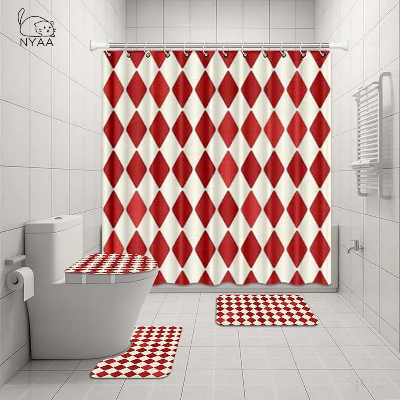 Занавески для душа Nyaa с красным арлекином бесшовные водонепроницаемые шторы из