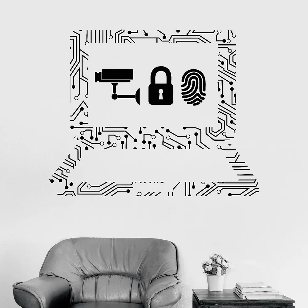 

Laptop technology Vinyl Wall Decal Cyber Security Laptop Internet IT Window Decal Stickers Mural Classroom Interior Decor M275