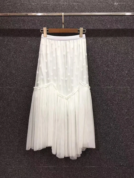 

2021 spring new women's elastic waist set drill flower mesh splicing versatile mid length skirt 303