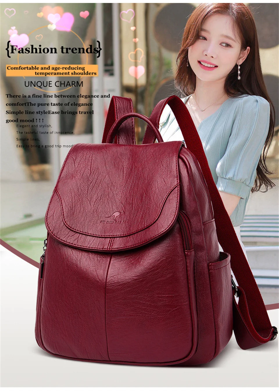 

Cady Fini Kangaroo Designer Brand Backpack For Women PU Leather Handbag 2021 Luxury Outdoor Leisure Fashion Single Shoulder Bag