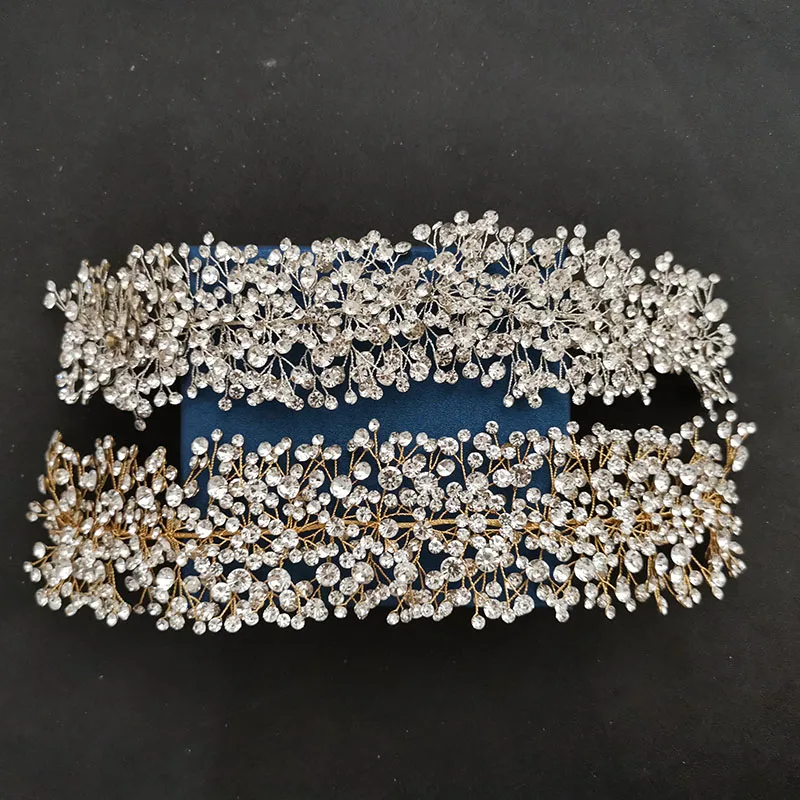 SLBRIDAL Роскошная ручная работа гибкие хрустальные стразы свадебная тиара головная
