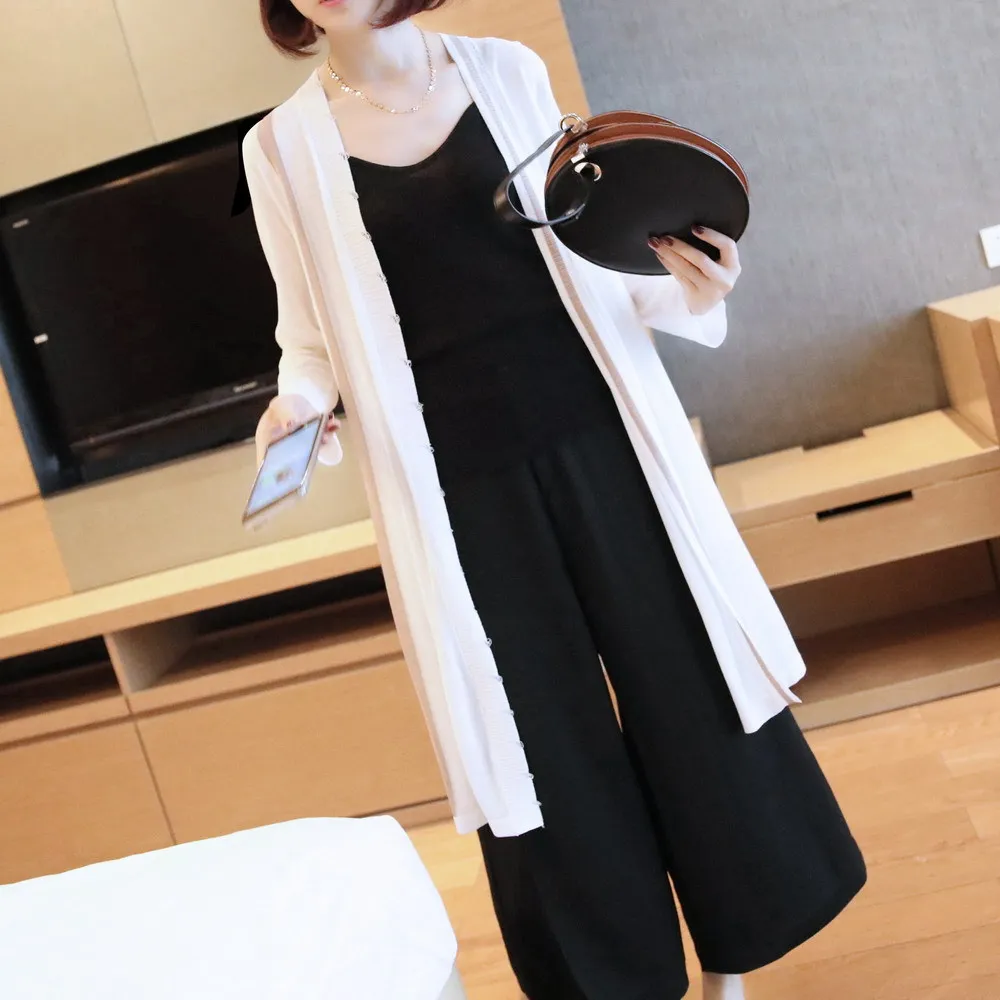 

Summer Mid-length Casual Air Conditioner Sun Shirt Women's Network Red New Style Long Sleeve Knitted Cardigan Coat