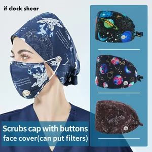 Регулируемая Кепка-скраб для здоровья работника, пылезащитный колпачок, персональный мультяшный принт, скрабы, шляпа, лаборатория, удобная кнопка, скраб для зоомагазина