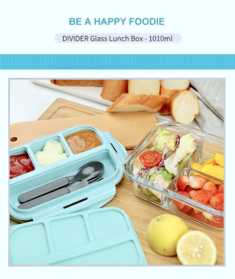Baispo Ланч-бокс для детей стеклянный микроволновый Bento box контейнер для еды и отсек для хранения школы герметичный кухонный с подогревом
