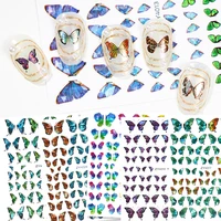 yz4011 4028 3d laser butterfly nail stickers gradient colorful butterfly rose hydrangea nail sliders decal for nail decoration