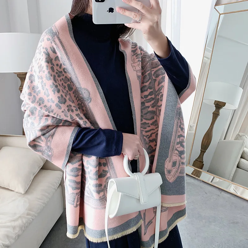 Зимний шарф из модала женский Шелковый кашемировый с леопардовым принтом