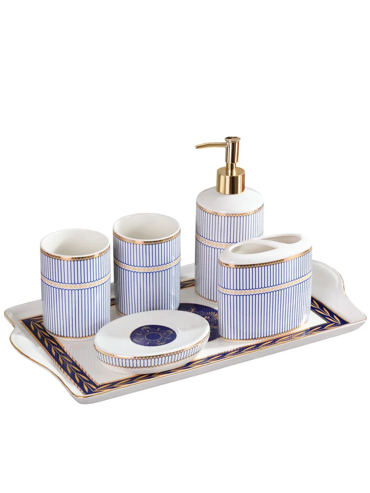 

Bathroom Accessories Set Ceramic Soap Dispensers Toothbrush Holder Gargle Cups Soap Dish With Tray 6 Pieces Set Wedding Gifts