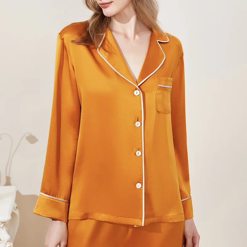 maison gabrielle 2021 new luxury 100% mulberry silk pajamas set classic loungewear for woman sleepwear long sleeve 2 pieces