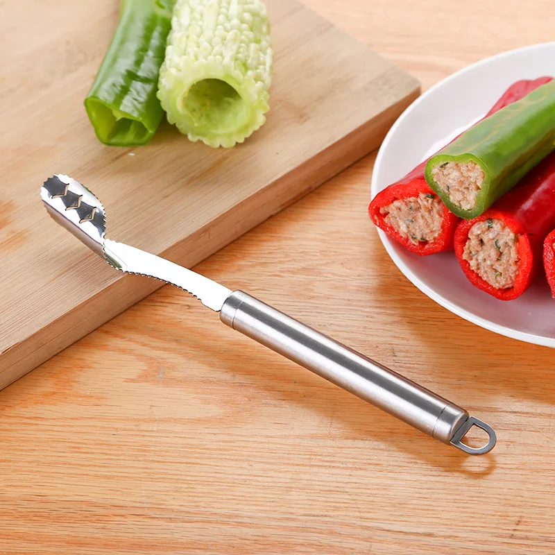 Stainless Steel Jalapeno Pepper Corer Tool with Serrated Edge for Easy Coring and Seed Removal - Essential Vegetable Tool for Every Kitchen image 3