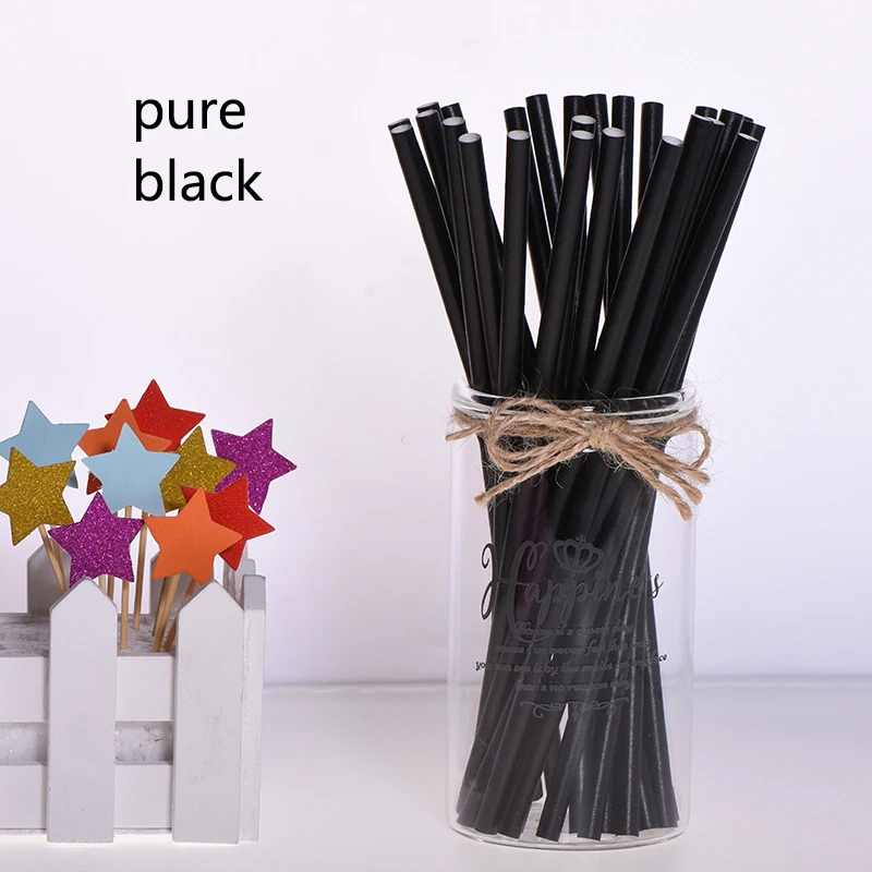 black 25 шт. бумажные соломинки, Топпер для торта, для детей, для мальчиков, с днем рождения, для вечеринки, Декор, детский душ, свадебные принадлежности, одноразовая трубочка для питья - Цвет: black