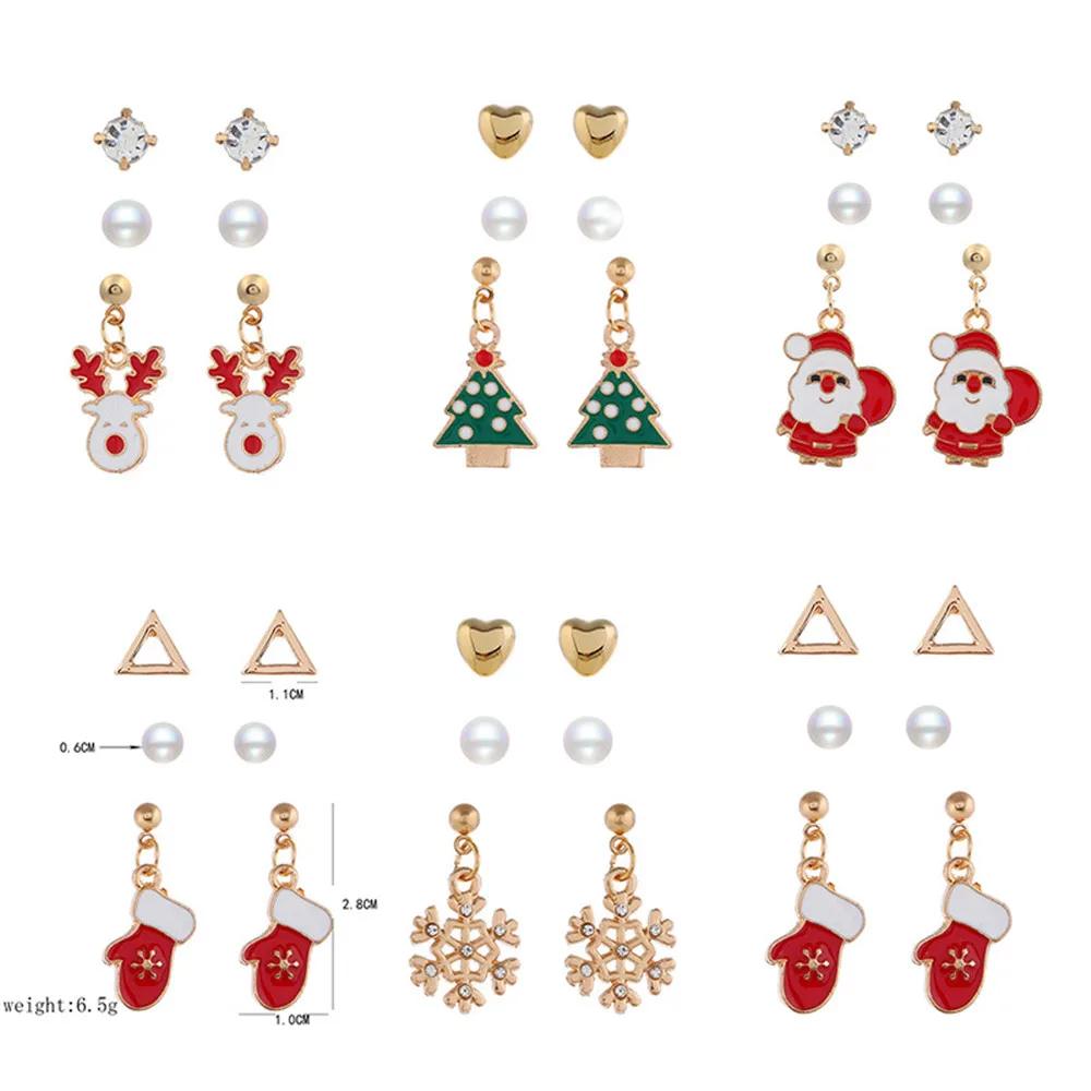 

3Pcs/set Christmas Earring Snowflake Tree Santa Claus Drop Earrings Rhinestone Pearl Stud Earring Jewelry For Women Girl Gift