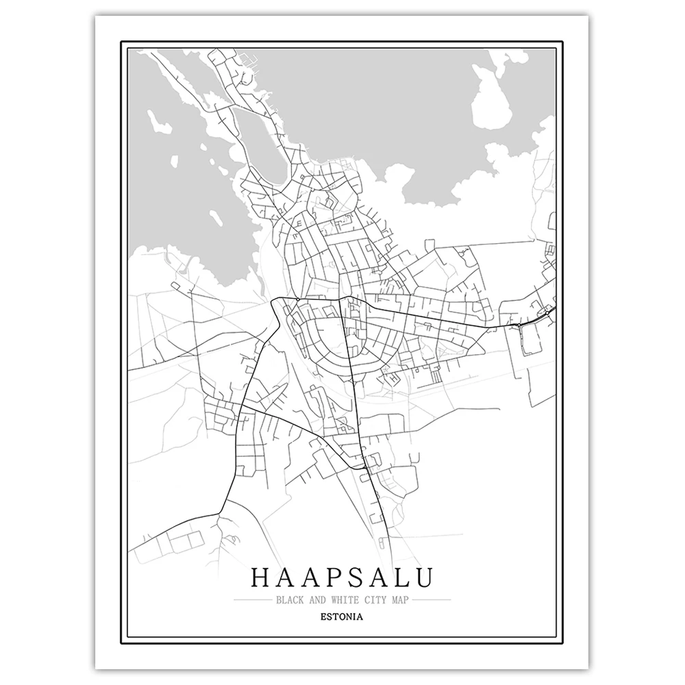 Черно-белая карта мира, Таллинн, Саку, Тарту, вилянди, гостиная, домашний декор, настенные художественные рисунки, панно, картины - Цвет: Haapsalu