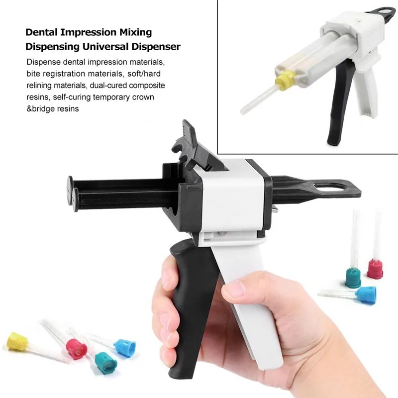 

Dental Impression Mixing Dispensing Gun Universal Dispenser Gun 1:1 /1:2 Silicon Rubber Tube Tips Dispenser Gun 10:1 Tools