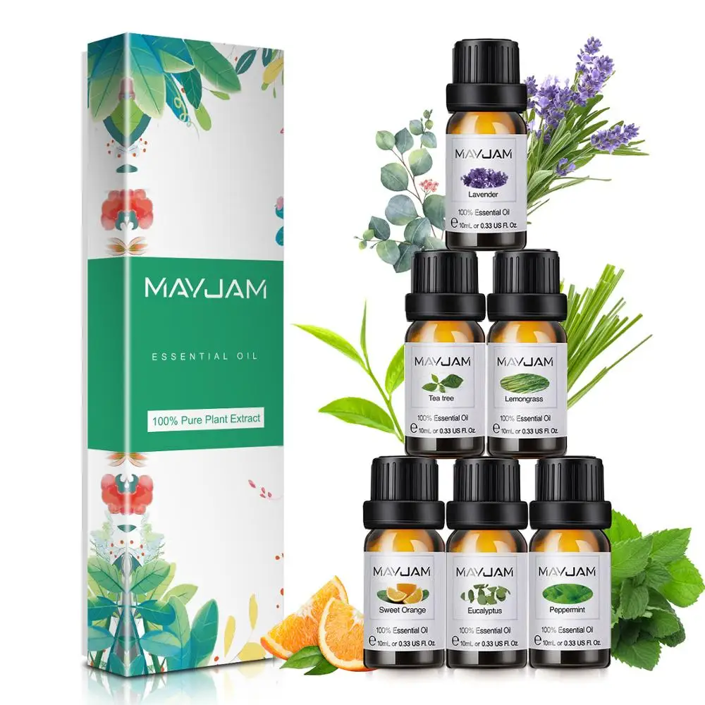 

10ML Pure Plant Essential Oils 6pcs Gift Set for Aromatherapy Diffusers Lemongrass Tea Tree Lavender Eucalyptus Mint Orange