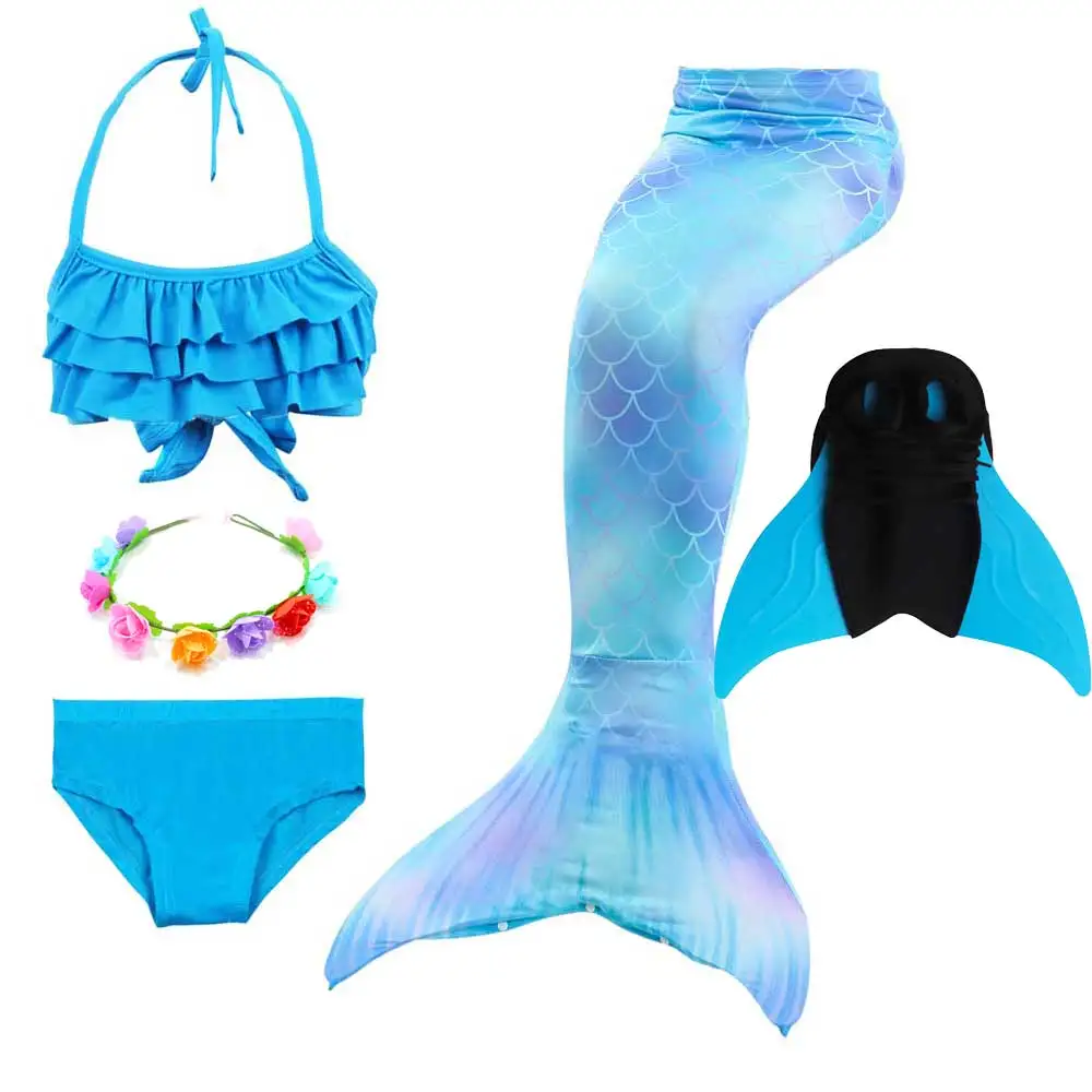 5pcs Set 8 Girls Walkable And Swimmable Mermaid Tail Swimsuit Cosplay Costume Kids Children Bikini And Sparkle Mermaid Swimtail - Цвет: 5pcs Set 8