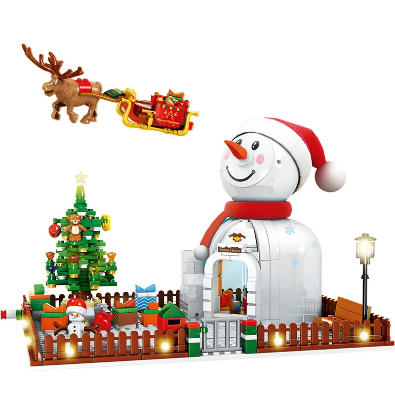 

Creative Series Christmas Snowman Gift House Model Building Blocks Xmas Tree Santa Claus Elk With Figure Lights Bricks Kids Toys