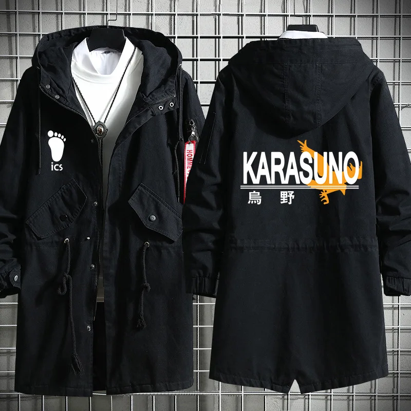 Аниме Haikyuu Karasuno пальто куртка Тренч с капюшоном модная крутая уличная одежда