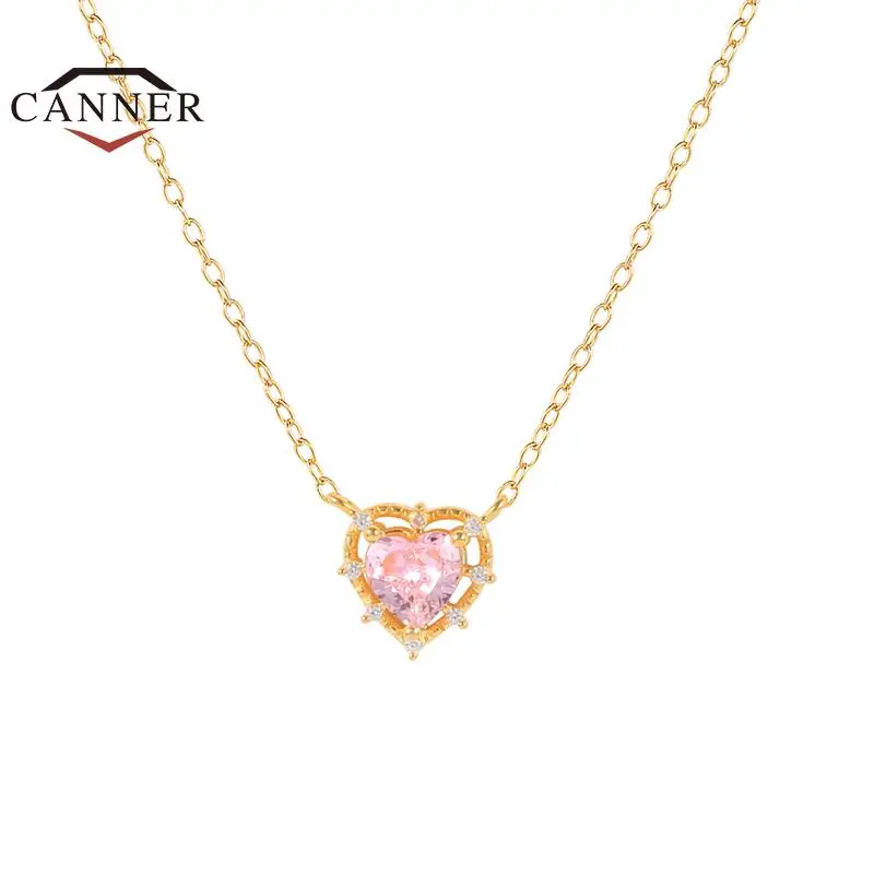 

CANNER 925 Sterling Silver Clavicle Chain Exquisite Fashion Heart Necklace for Women Zircon Chain Choker Necklaces Fine Jewelry