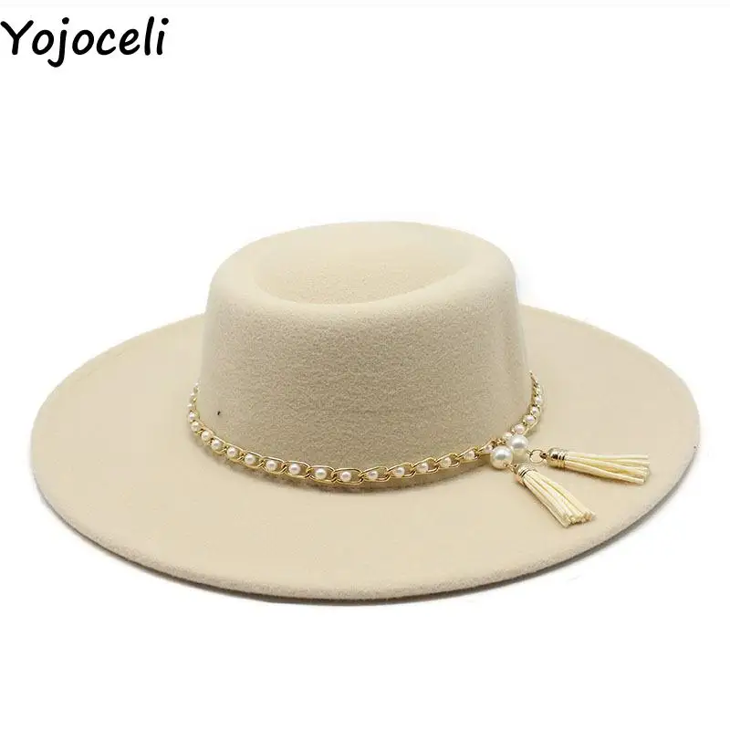 

Осенняя фетровая Федора Yojoceli с кисточками, женские винтажные фетровые шляпы из искусственной шерсти, теплая джазовая шляпа, женская шляпа, ...