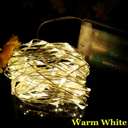 Warm white 2 м, 5 м, 10 м, медный, серебристый провод, светодиодный, Рождественские огни, AA, на батарейках, рождественская елка, гирлянды для украшения свадьбы, праздника - Испускаемый цвет: Warm white