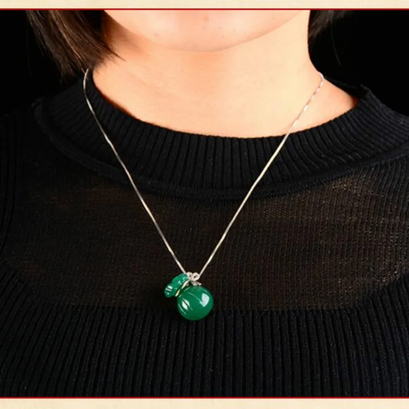 Натуральный зеленый нефрит халцедон сумка кулон агата 925 серебро воды ожерелье с