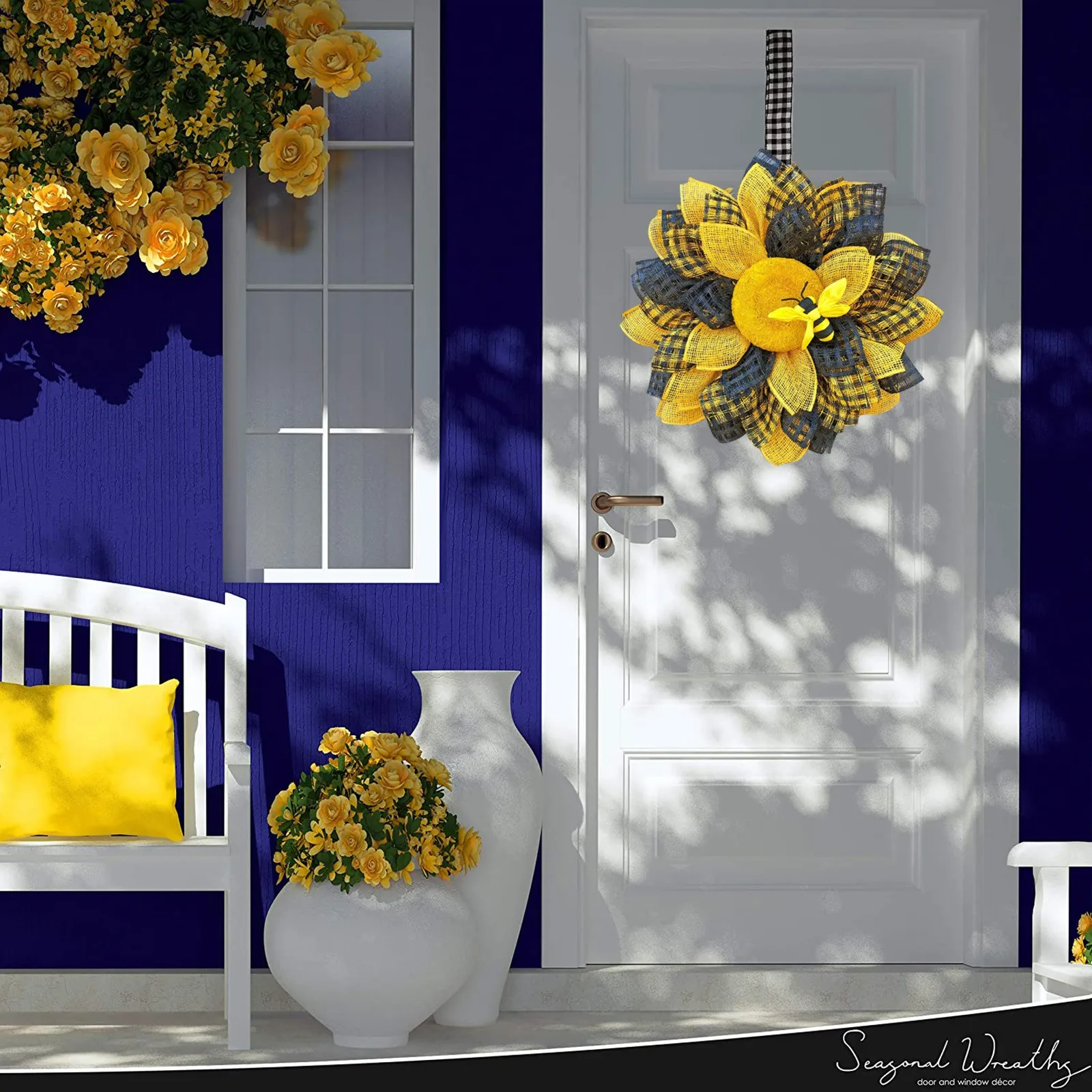 Искусственный венок двери украшения искусственные листья пчелы из подсолнухов