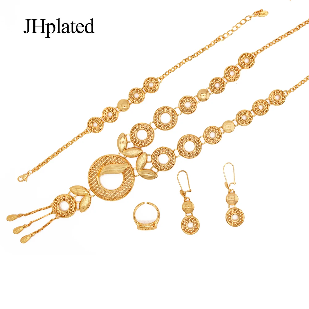 Дубай 24 к Модные Позолоченные Свадебные Ювелирные наборы ожерелье серьги