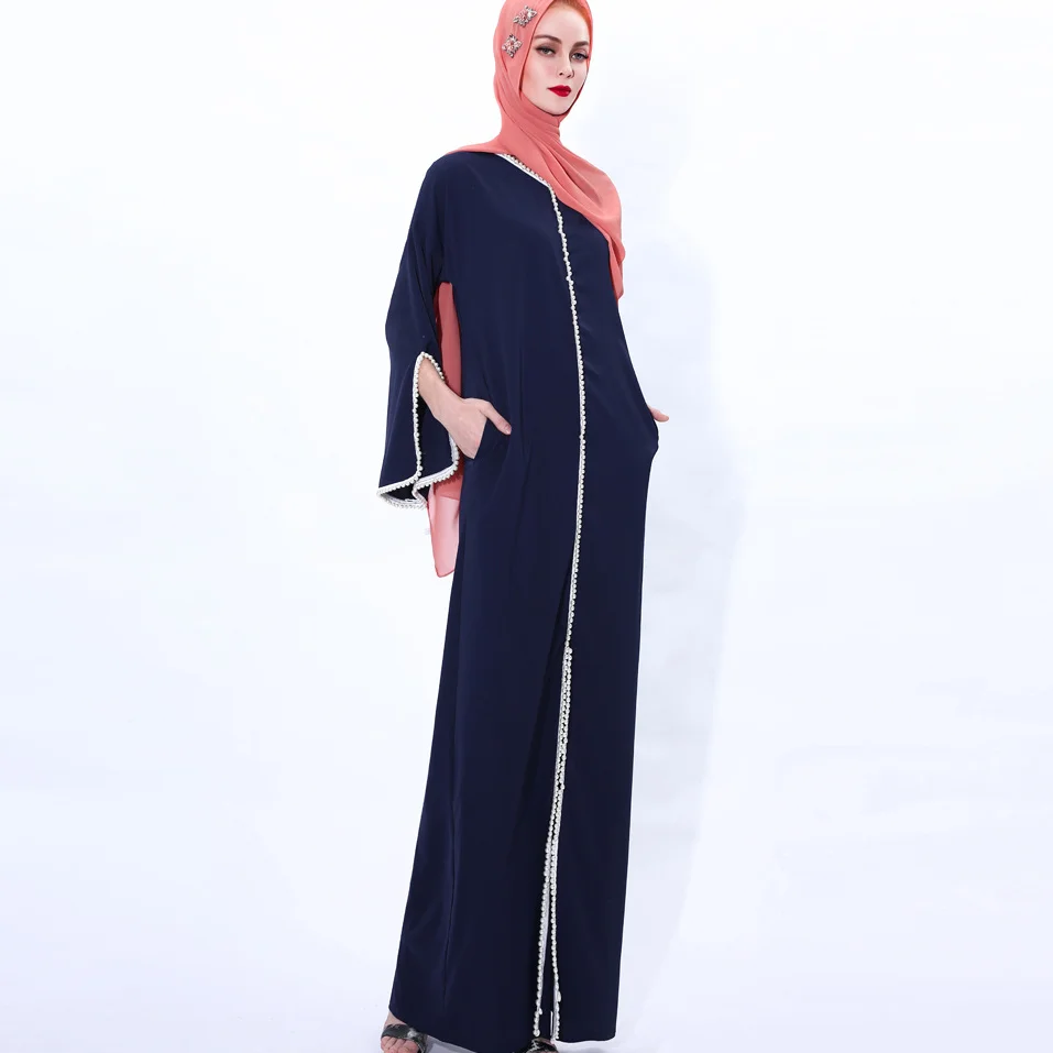 2021 мусульманских новое, летнее, элегантное, юбка с жемчужинами мусульманских женщин расклешенными рукавами платье Абая мода темперамент пл...
