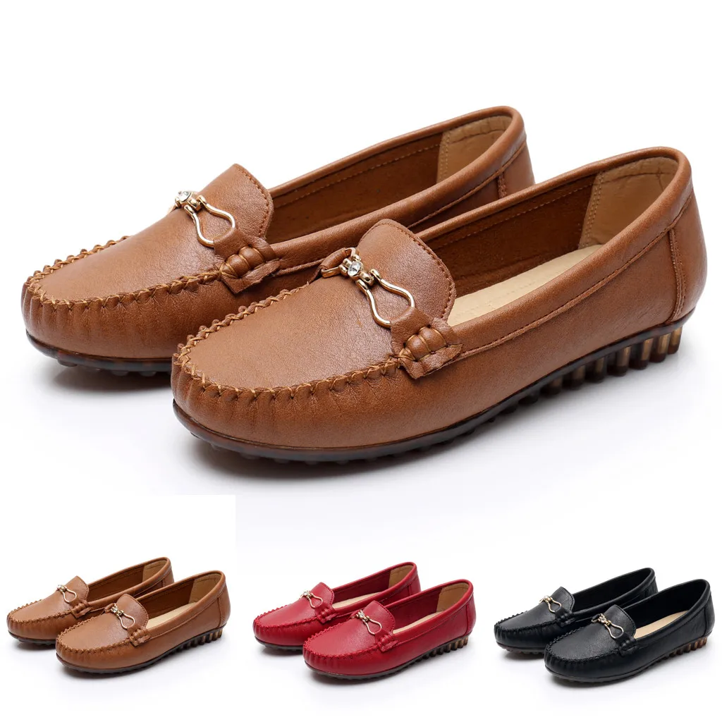 

2020 women shoes woman schoenen vrouw Ladies Mother Leather Flat Soft Slip On Roman Shoes Footwear Loafers