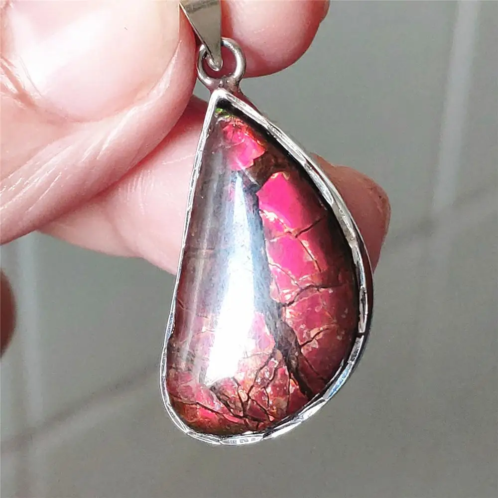 Топ натуральный аммолит красный красочный светильник Кулон Серебряный