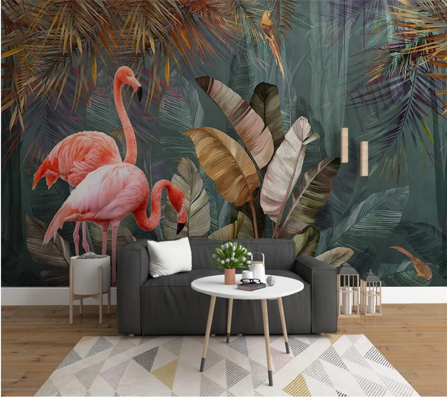 

Custom wallpaper 3d Nordic modern minimalist tropical plant forest flamingo papel de parede TV background wall mural wallpapers