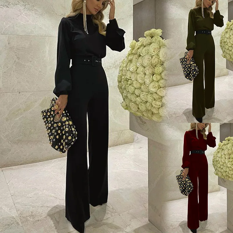 

Tuta donna Nuova colletto mezzo collo a forma da lanterna manica giacca casual pantaloni Primavera autunno suit di moda cyanrose