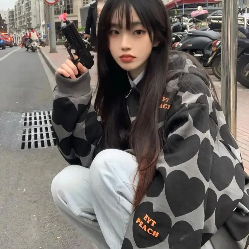 

Oversize Ins Net Red Spring and Summer Style Tide Brand Love Letter Loose Hooded Cardigan Jacket Sweater Student Girl