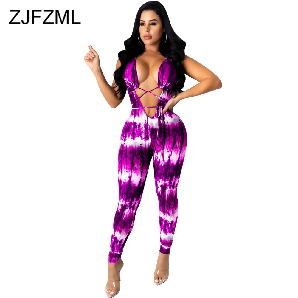 

Женский облегающий боди на шнуровке, с принтом в виде галстука-красителя, с глубоким v-образным вырезом, без рукавов, бандажный комбинезон, в...