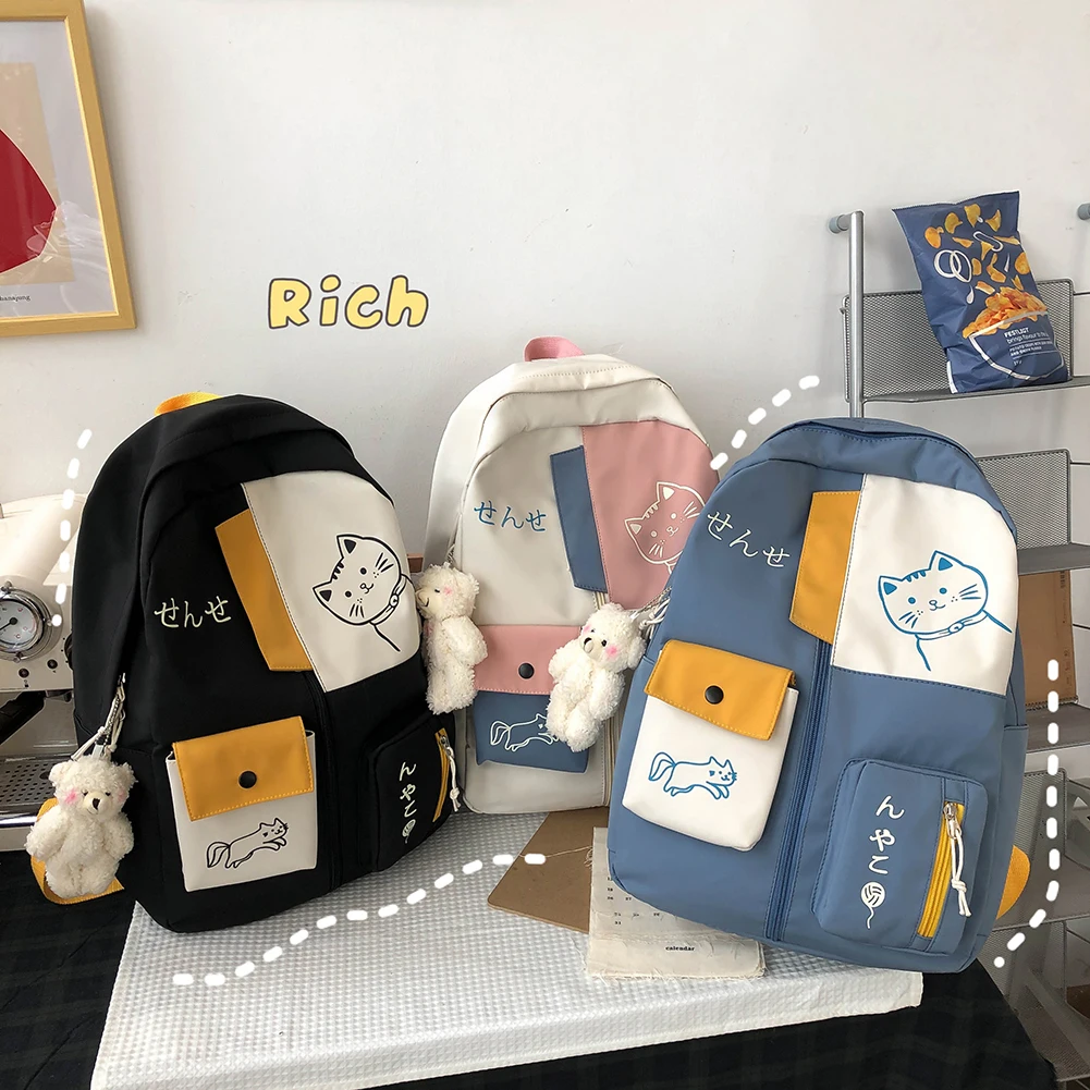 

Модный женский рюкзак с мультяшным принтом кота, школьный ранец для студентов и путешествий, вместительная сумка на плечо