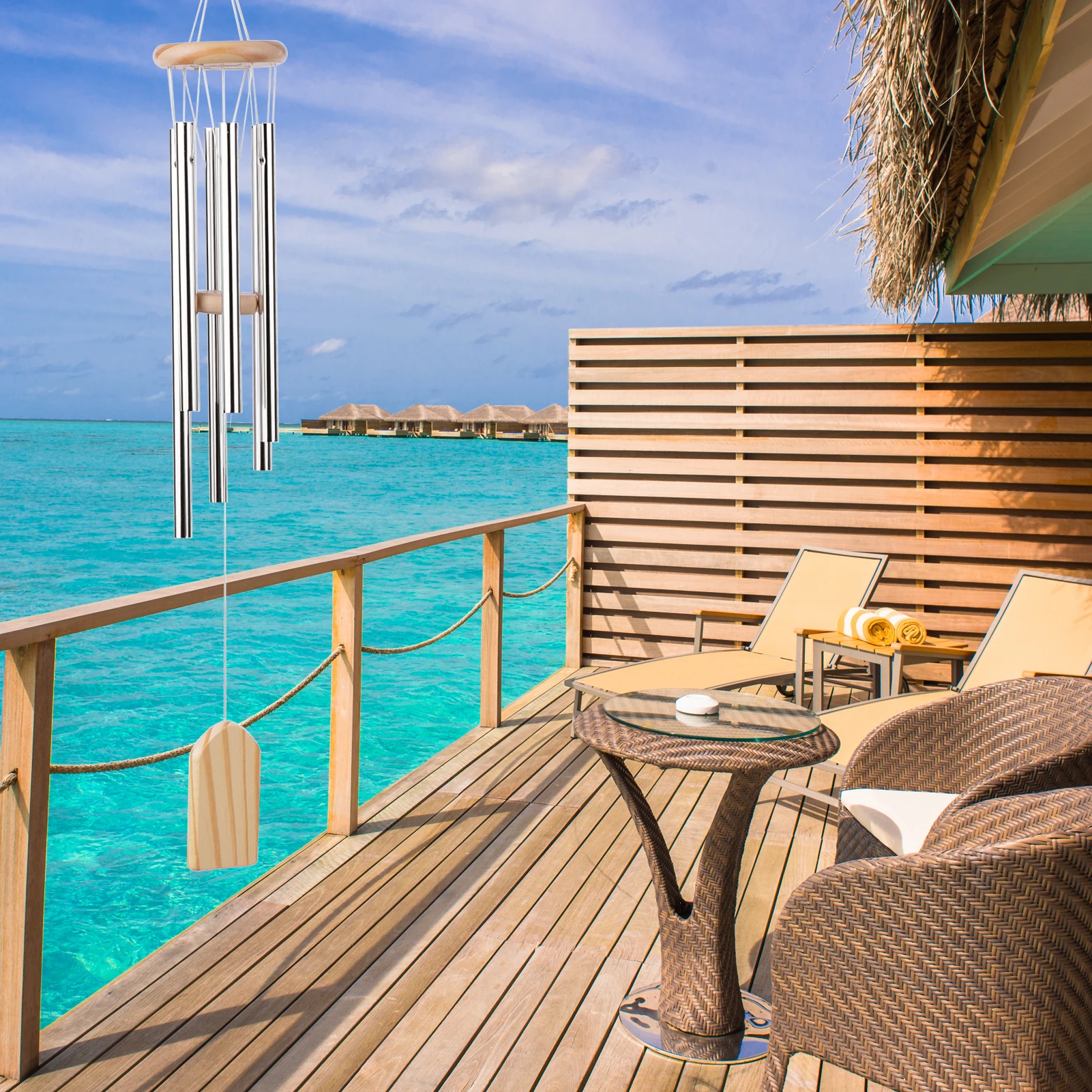 

Wooden Wind Chimes 6 Aluminum Tubes Pine Wood for Bedroom Balcony Door Garden Yard Decoration