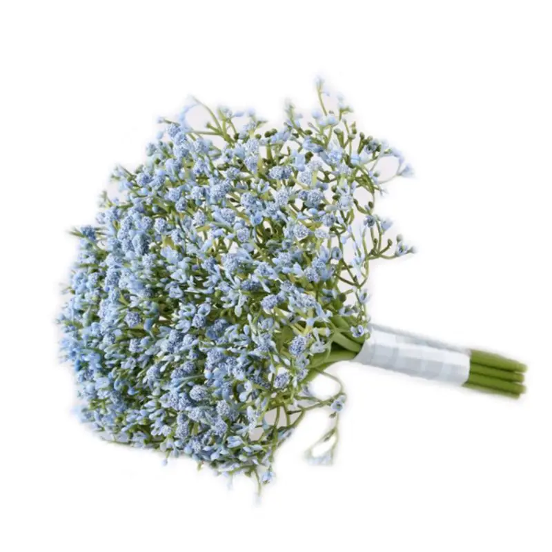 Синий Искусственное детское дыхание Gypsophila свадебное для невесты Подружки невесты букет с атласной лентой для украшения дома Вечерние - Цвет: Синий