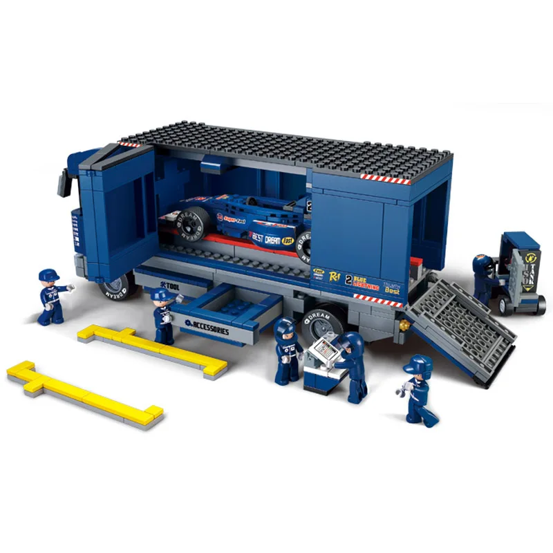 Конструктор Sluban New Formula 1 Transporter Racing F1 кубики MOC автомобильные фигурки игрушки для