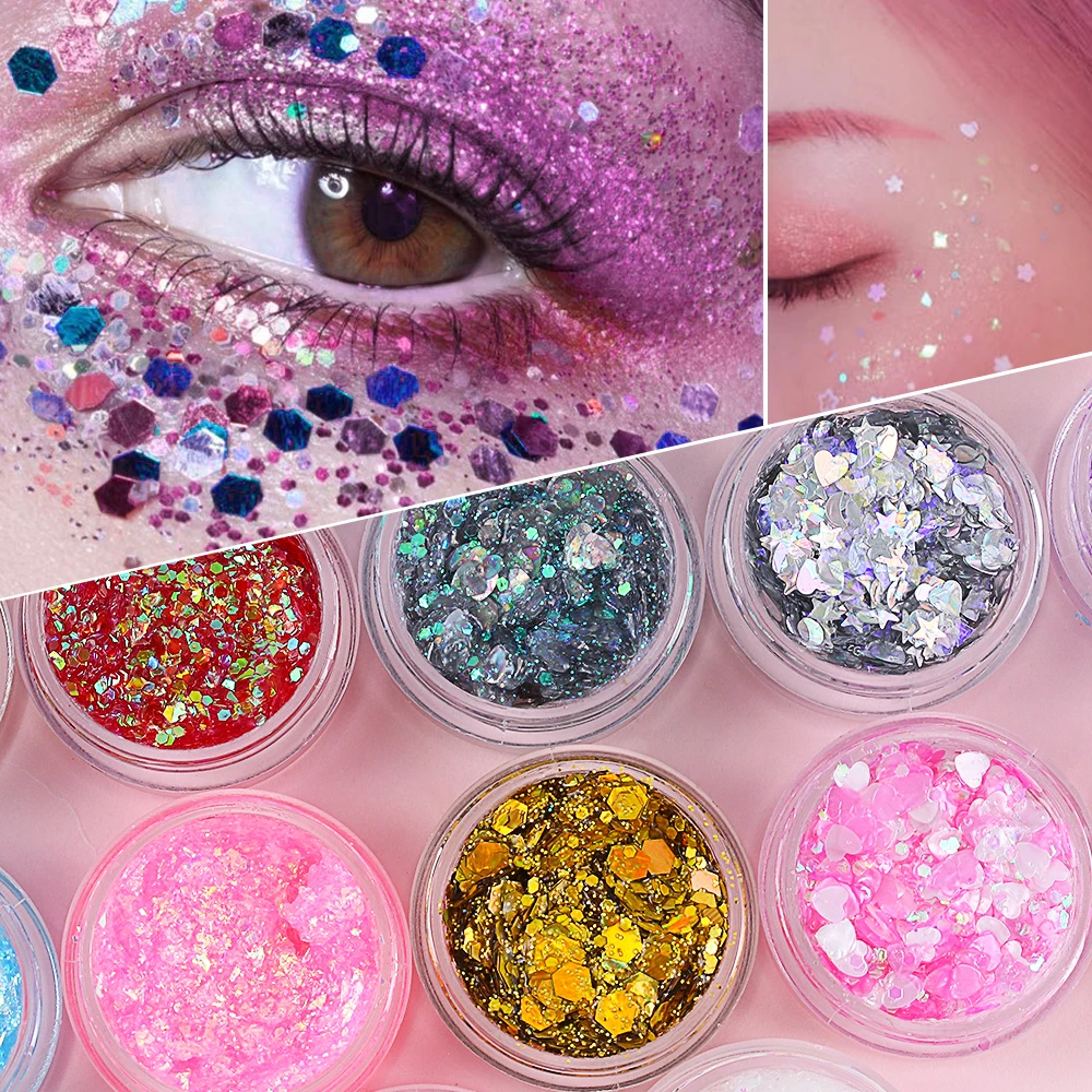 

1PC Hot Sale Fashion Holographic Eyeshadow Sequins Gel Hair Lips Makeup Eye Eyebrow Shimmer Glitter Decoration Portable Cosmetic