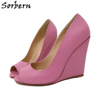 sorbern mature wedding shoes pumps female women wedge high heels peep toe slip ons spring lady heels custom plus size 48