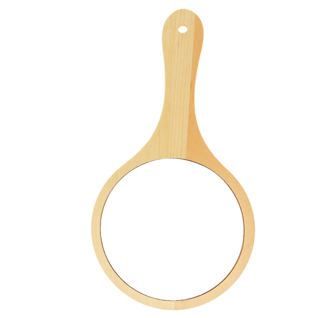 Portable Round Wooden Handheld Compact Makeup Vanity Hand Mirror with Hanging Hole for Bathroom Bedroom | Красота и здоровье